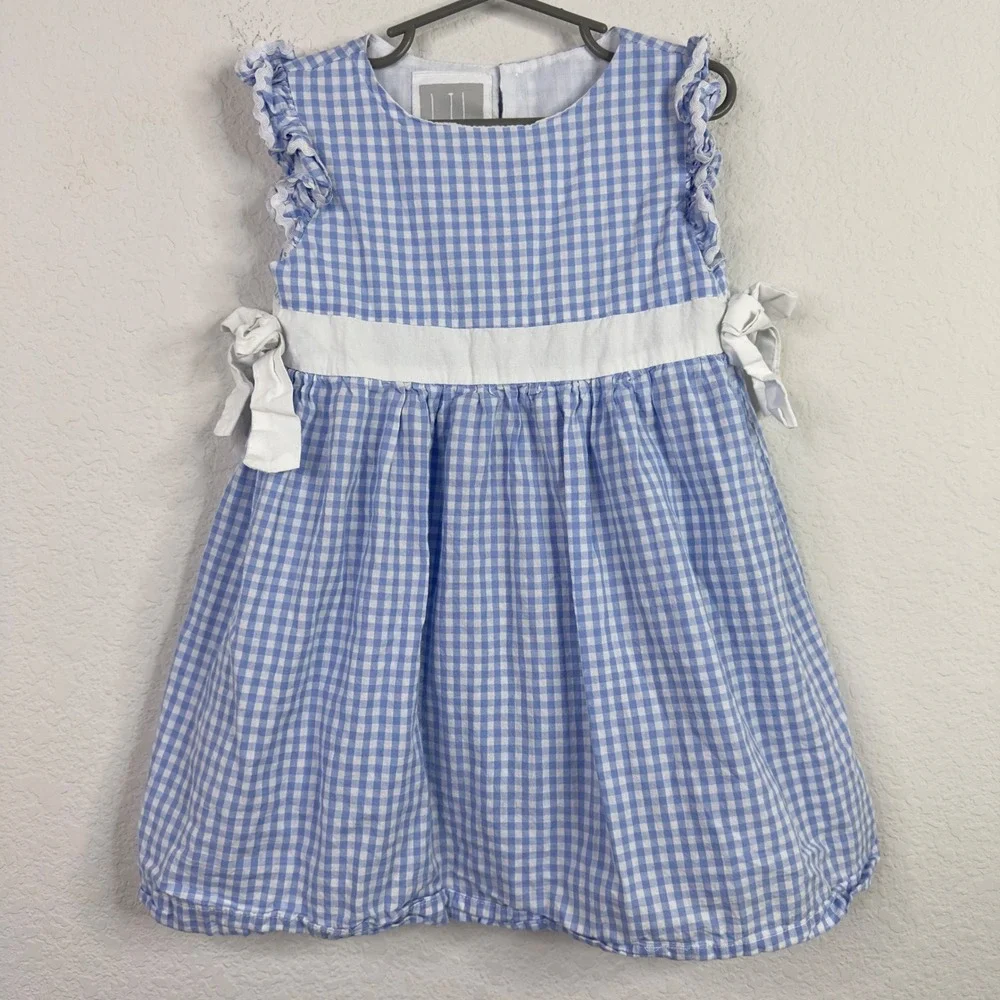Lil Cactus Dress Girls 5T‎ Blue White Gingham Ruffle Whimsical Playful Summer